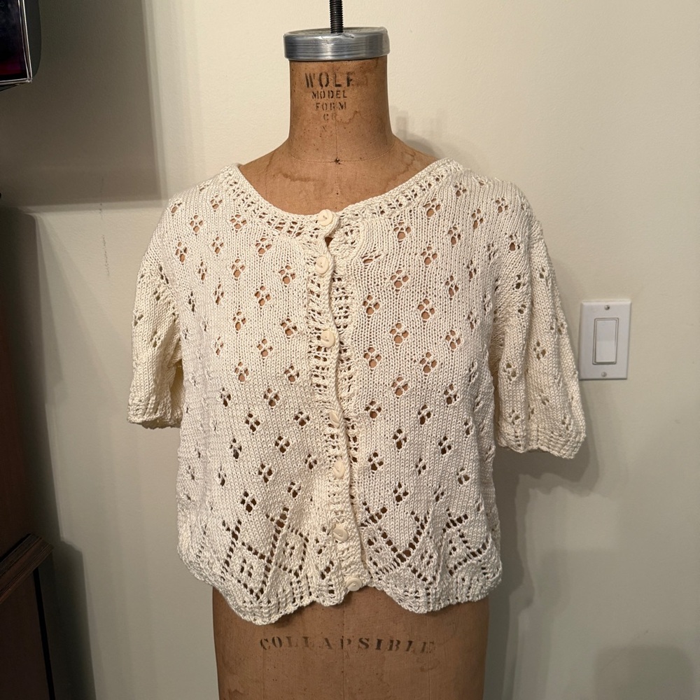 Vintage Crochet Knit Short Sleeve Boxy Cardigan